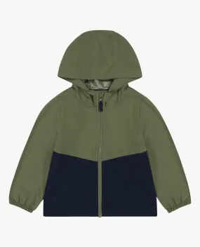 BOYS ZIP FRONT HOODED TWO-TONE RAINCOAT