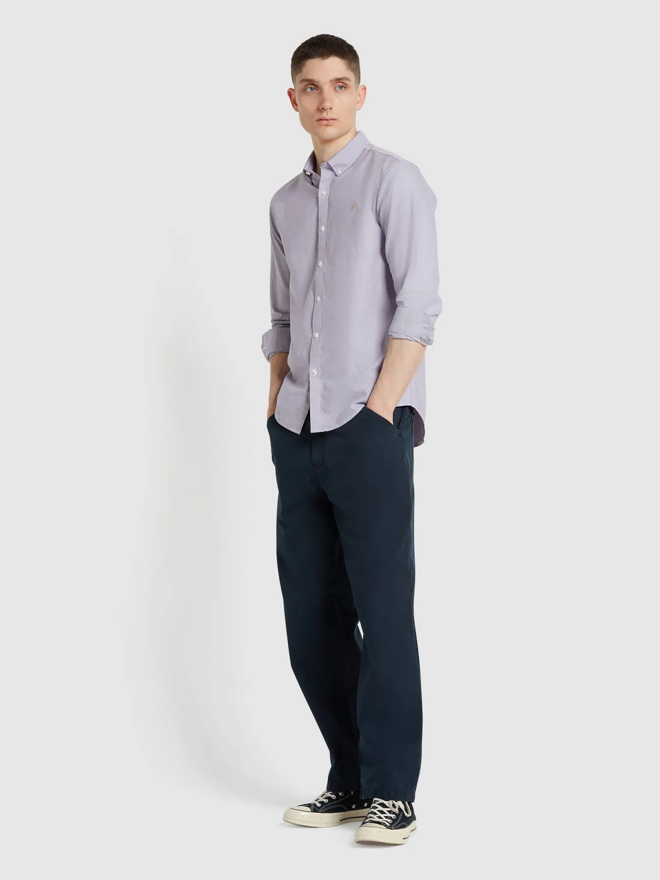 Brewer Slim Fit Organic Cotton Long Sleeve Shirt In Slate Purple