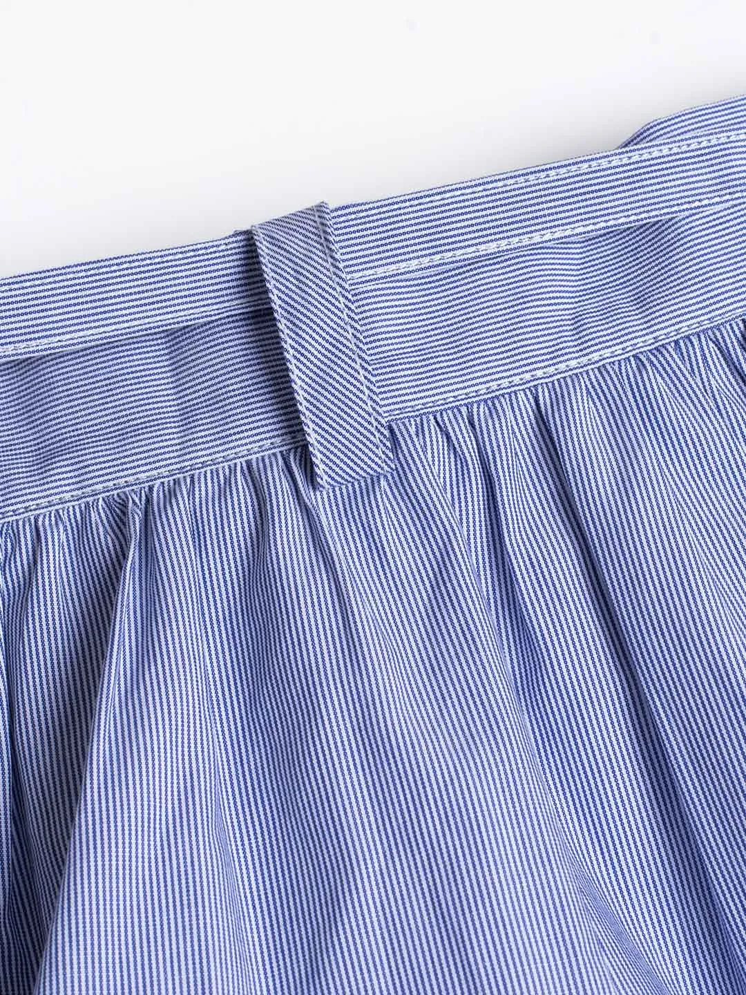 Brylee Cotton Blue & White Striped High Waist Belted Skirt