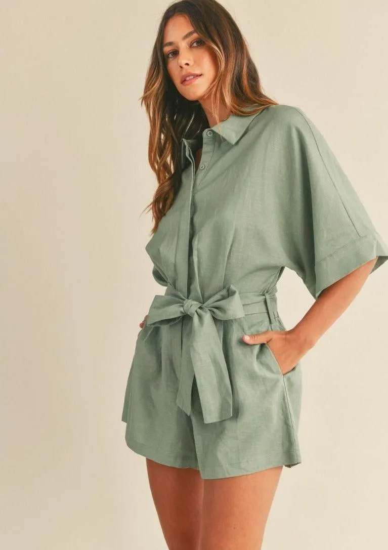 Button Down Shirt Collar Playsuit