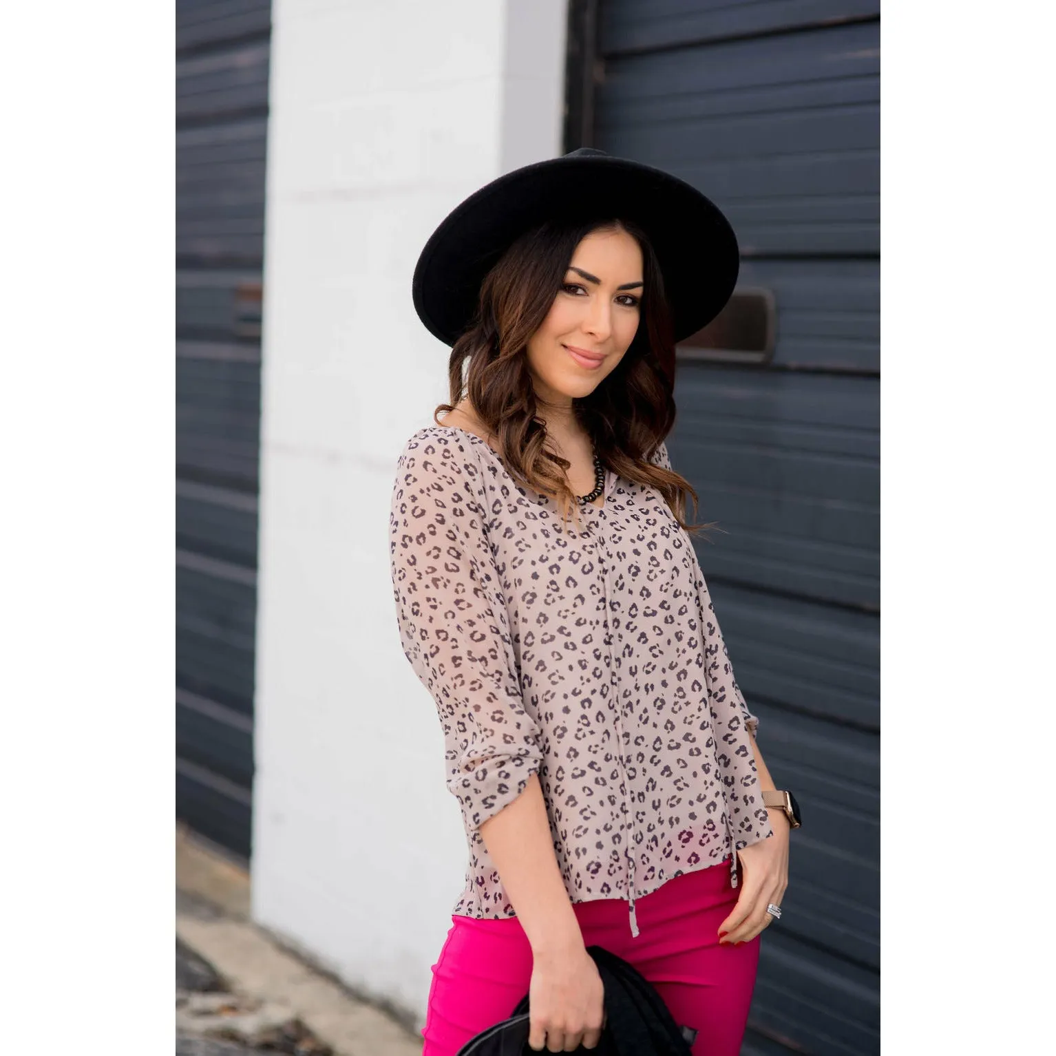 Cheetah Sheer Tie Blouse