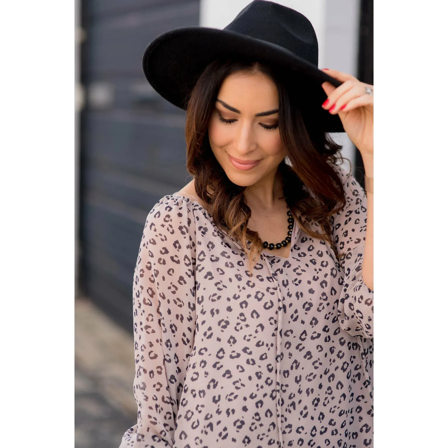 Cheetah Sheer Tie Blouse