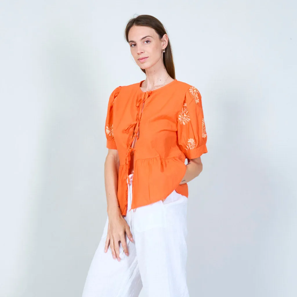 Chic embroidered blouse with puff sleeves wholesale