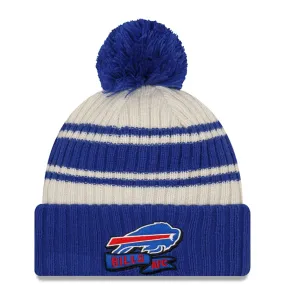 Child Buffalo Bills New Era Cream/Royal 2022 Sideline Sport Cuffed Pom Knit Hat