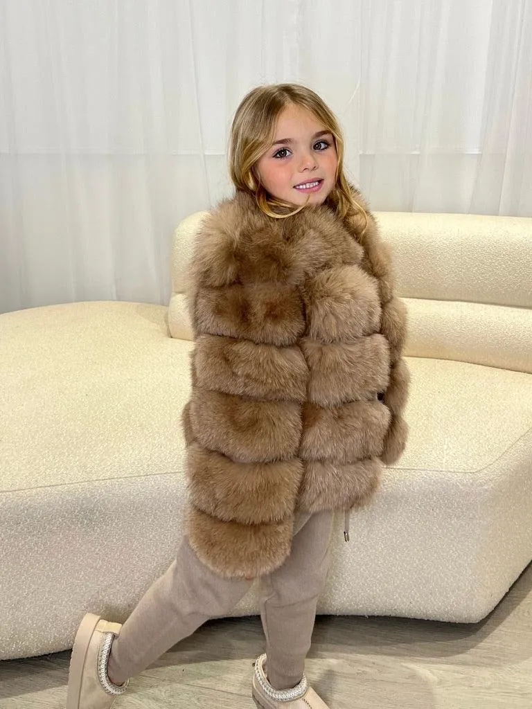 Childrens Tan Luxury Fur Coat