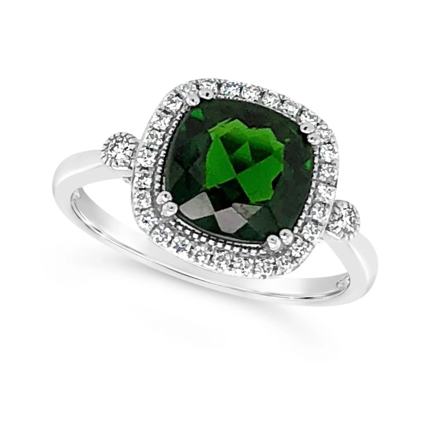 Chrome Diopside and Diamond Halo Ring