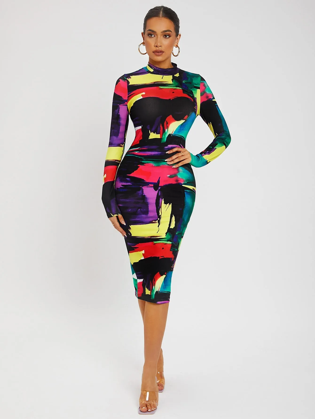 Colorblock Split Hem Back Bodycon Dress