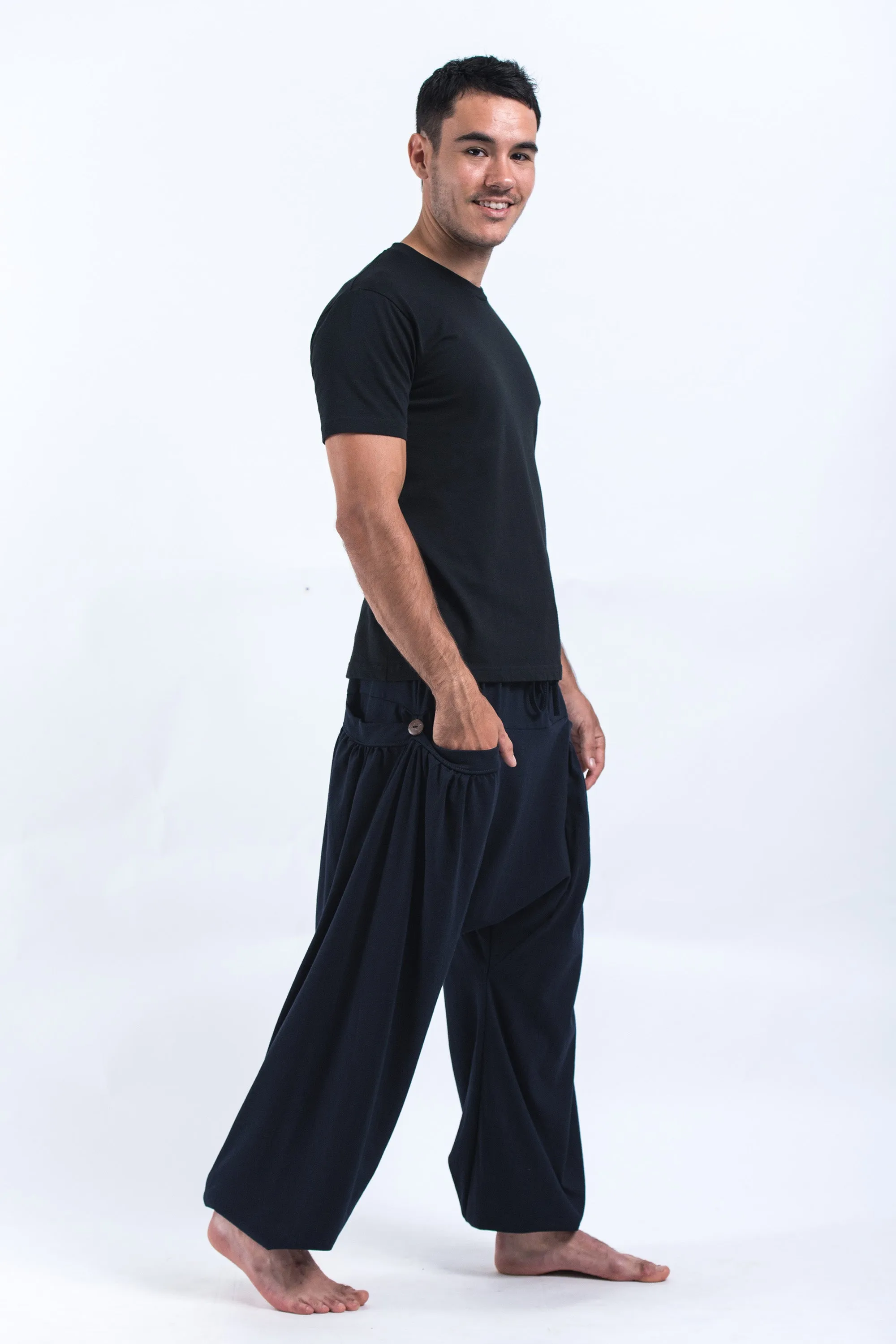 Cotton Men Harem Pants in Solid Navy