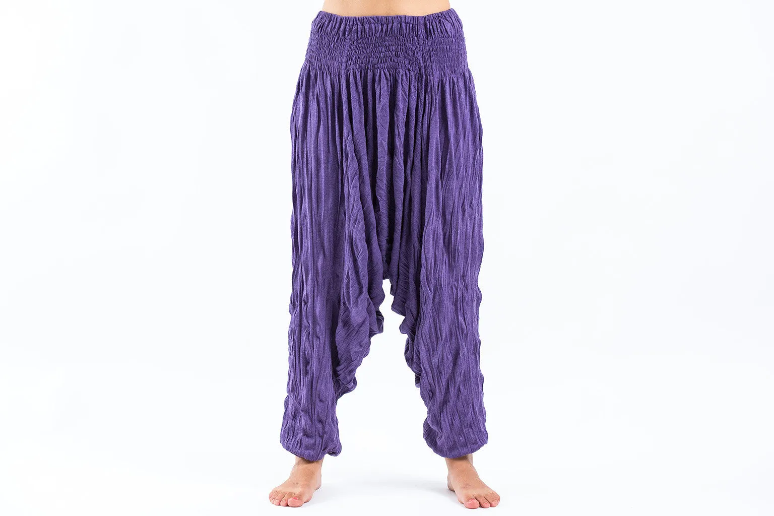 Crinkled Cotton Harem Pants in Purple