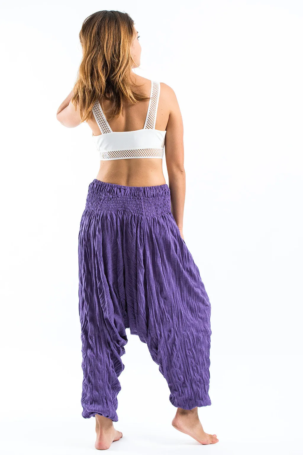 Crinkled Cotton Harem Pants in Purple