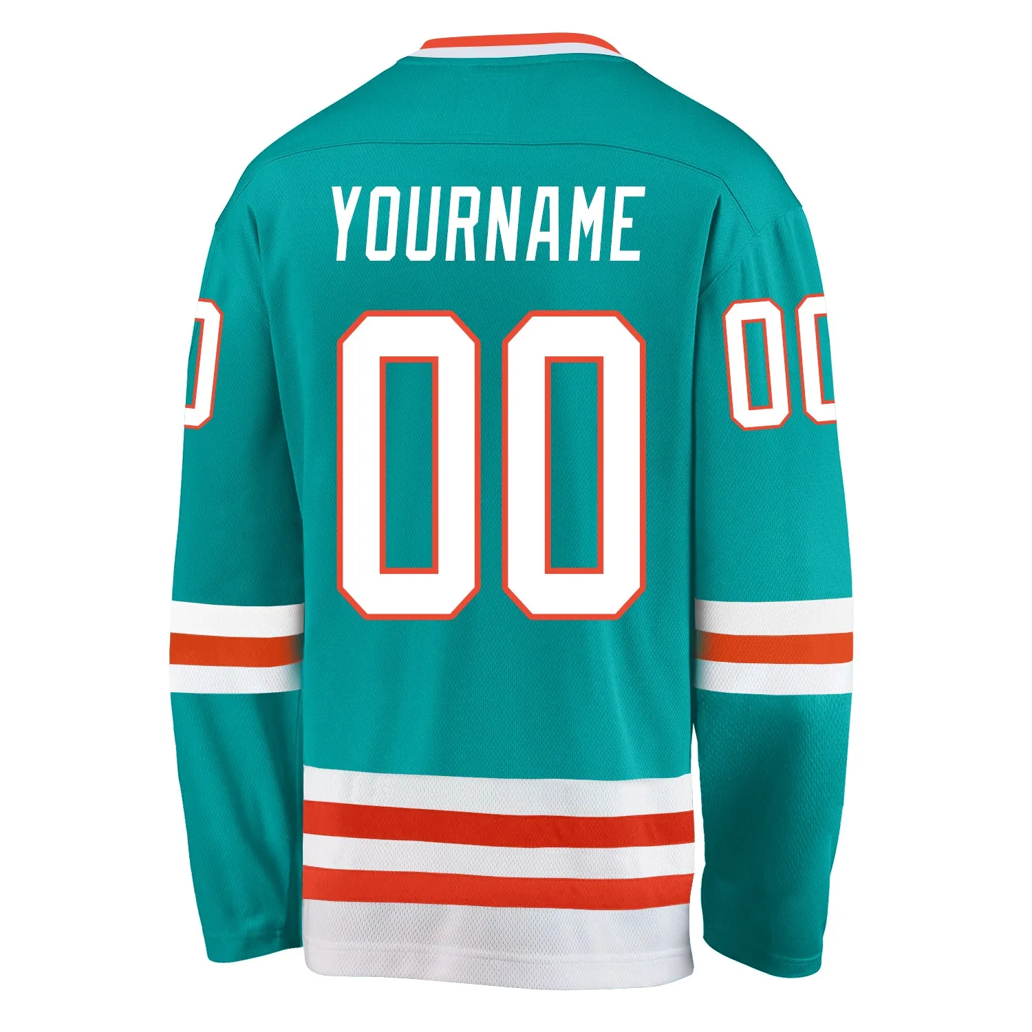 Custom Aqua White-Orange Hockey Jersey