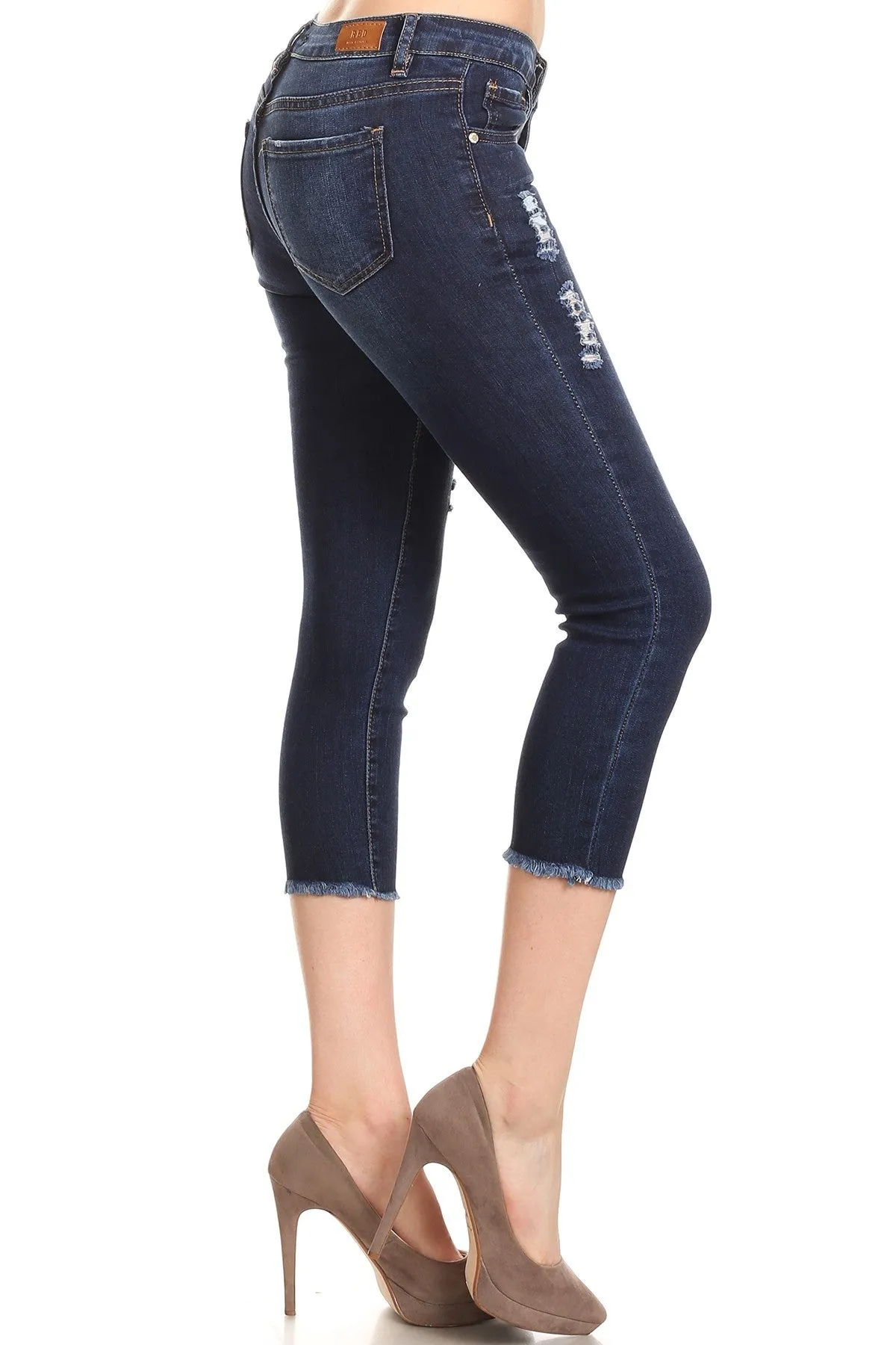 Dark Denim Ripped Capri