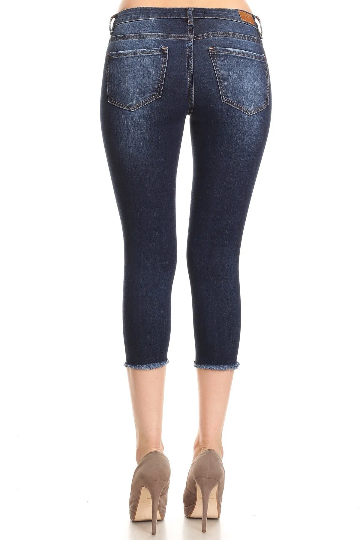 Dark Denim Ripped Capri