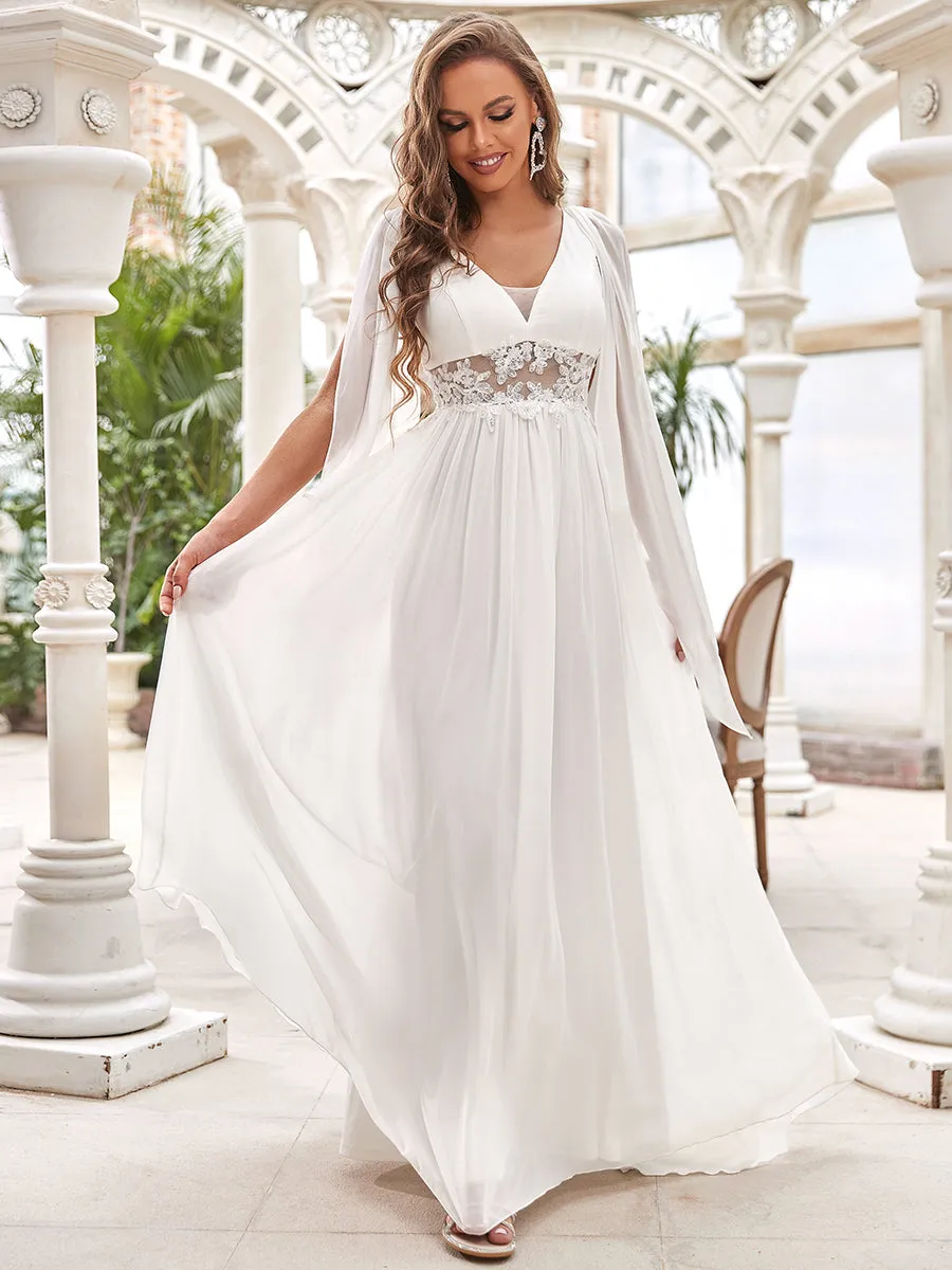 Deep V Neck A-Line Floor Length Wholesale Wedding Dresses