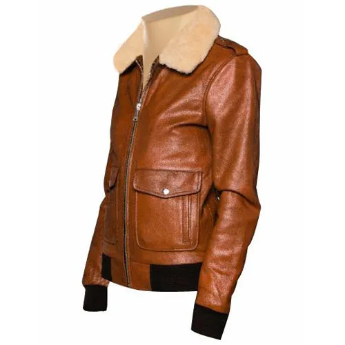 Dominic's bomber style leather jacket with fur collar