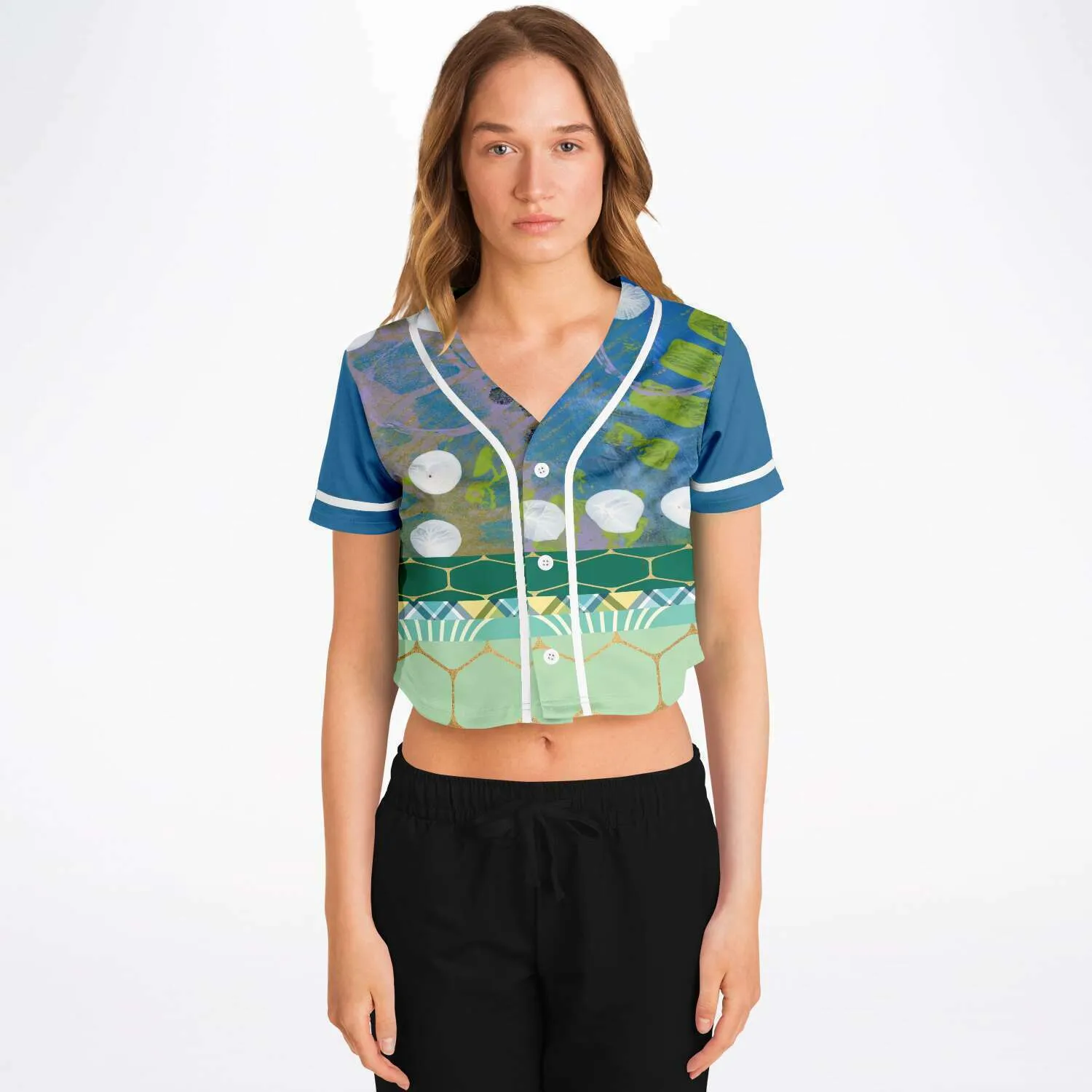 Dragonfly Cropped Button Front Jersey