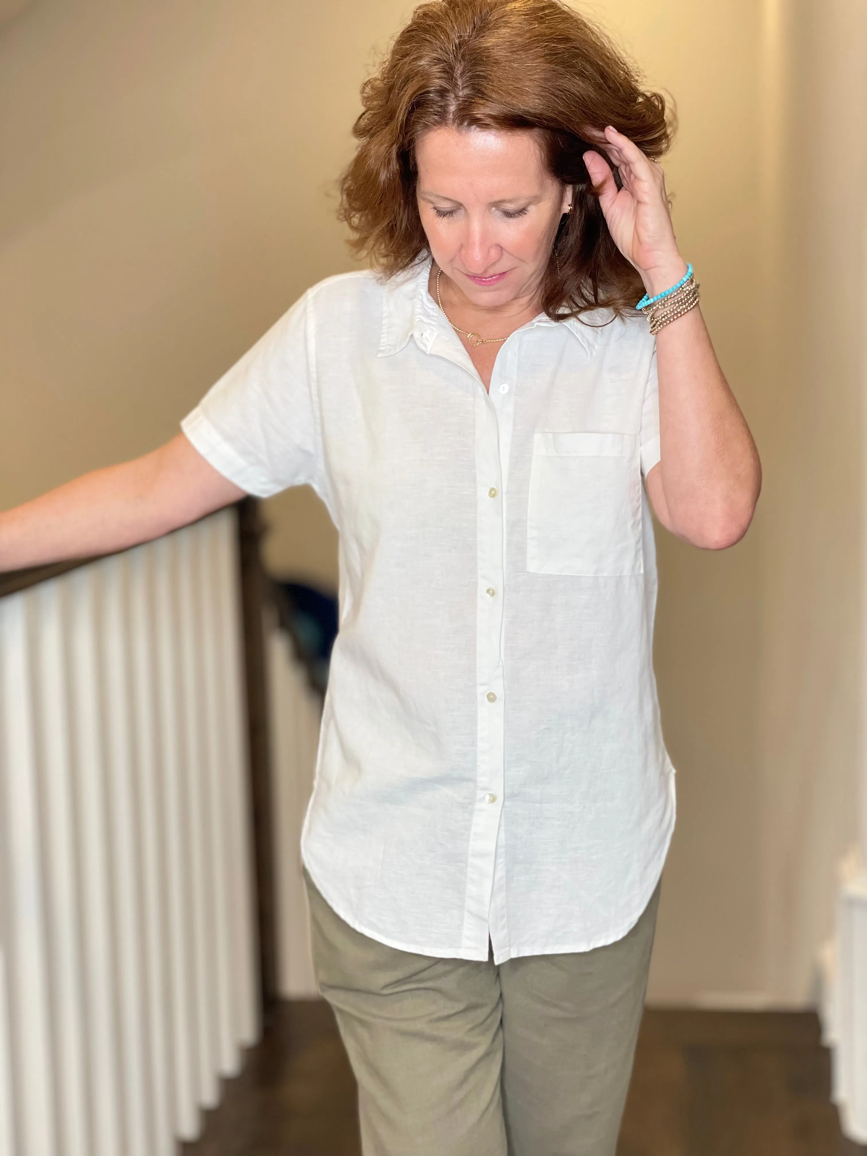 Dylan Short Sleeve Linen Button Down in White