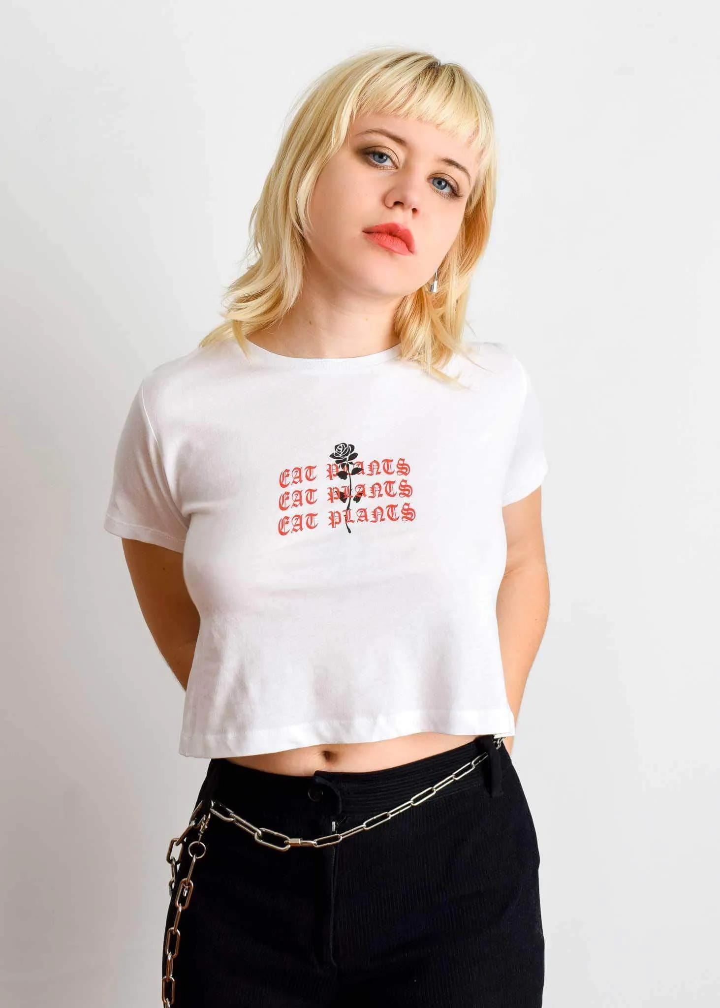 Eat Plants Goth Roses - White Crop Top