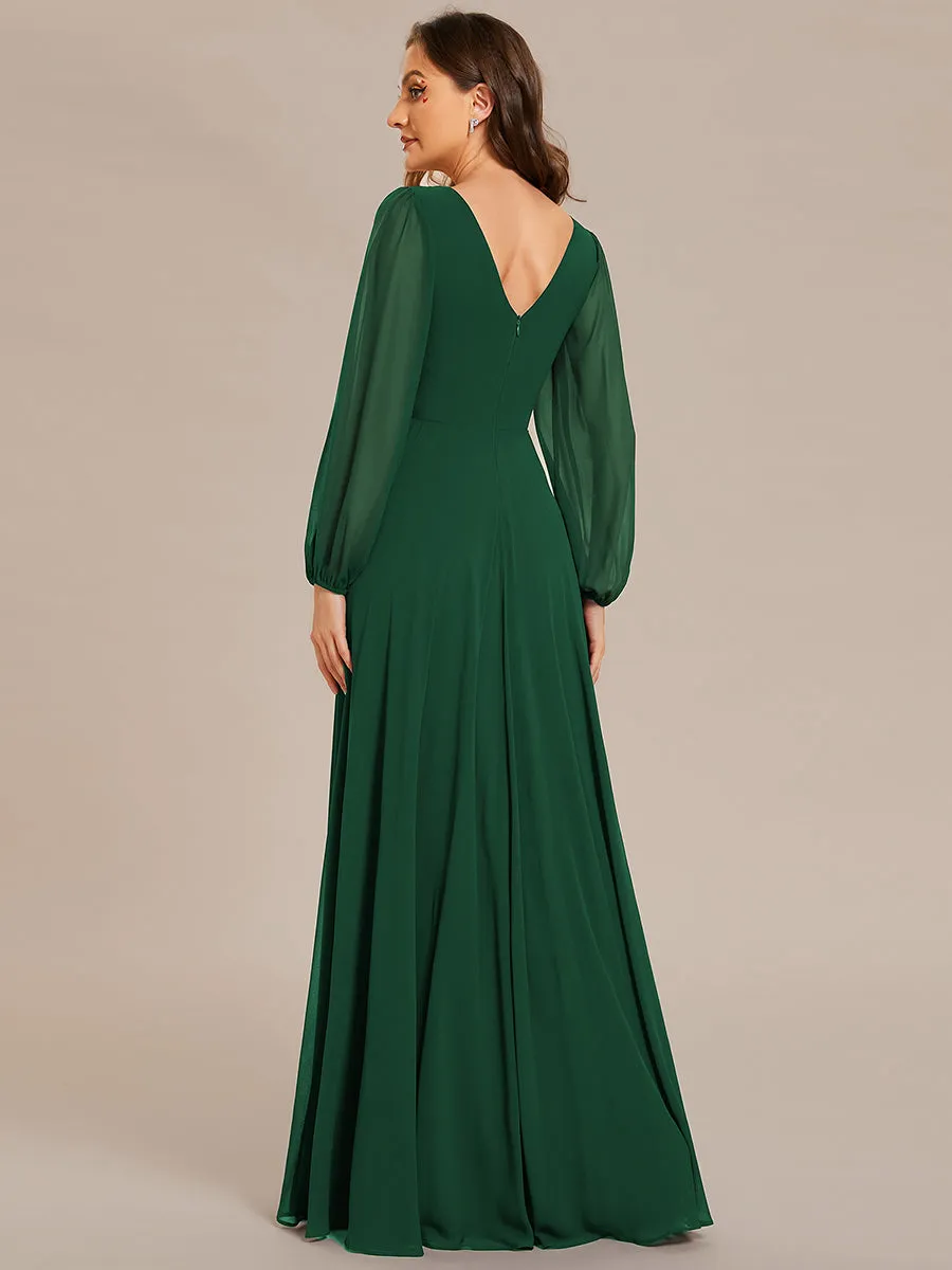 Elegant waisted chiffon V-neck long sleeve guest dress wholesale