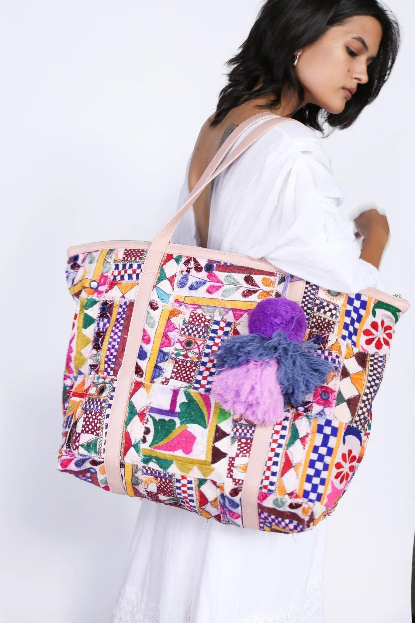 Embroidered patchwork tote marlowe