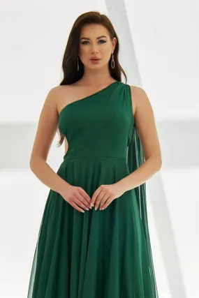 Emerald Chiffon Cloaked Backless Long Evening Dress