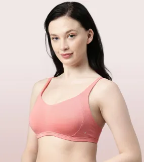 Enamor Intellifresh A058 Eco-antimicrobial Cotton Minimizer Bra for Women- Full Coverage, Padded and Wirefree - Peach Blossom