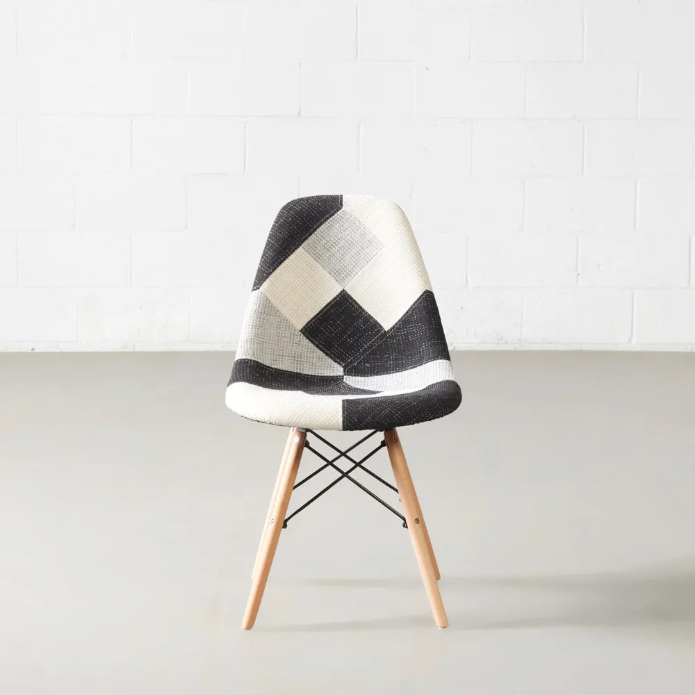 ESSEN - Grey Monochrome Fabric Patchwork Side Chair