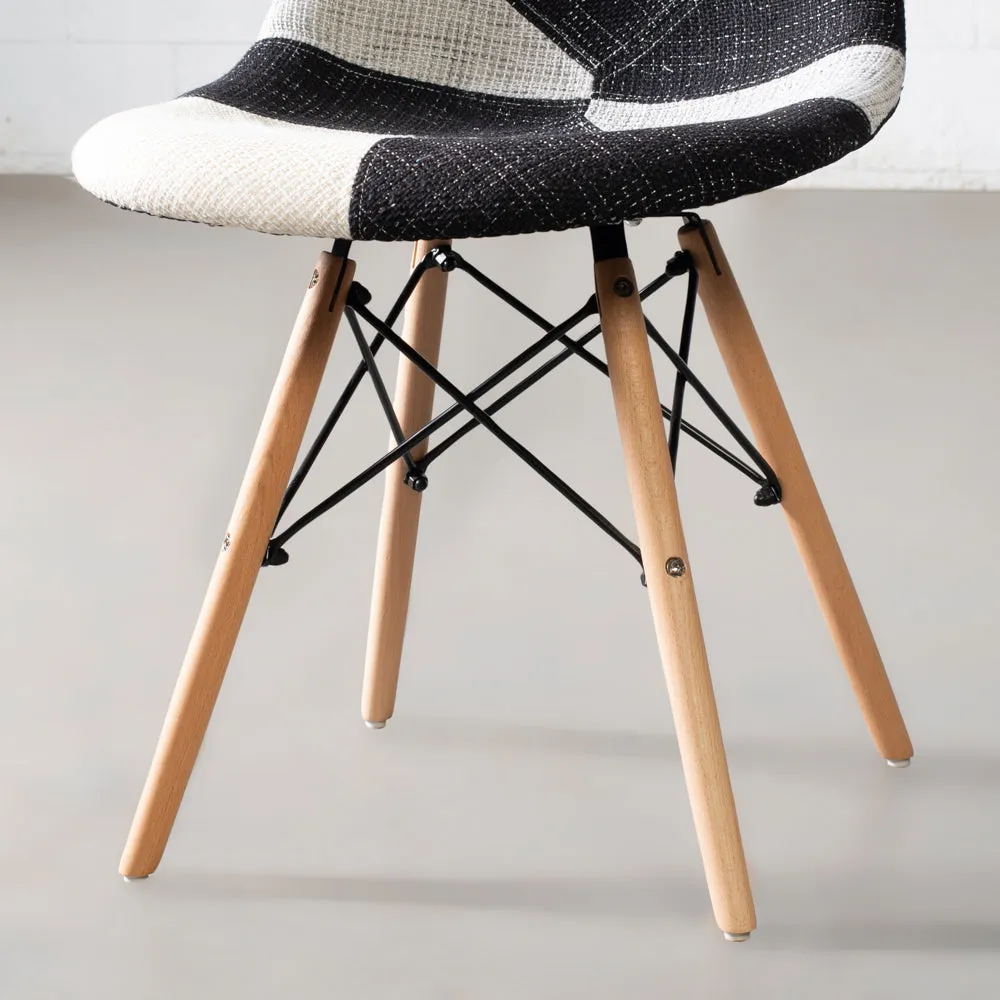 ESSEN - Grey Monochrome Fabric Patchwork Side Chair