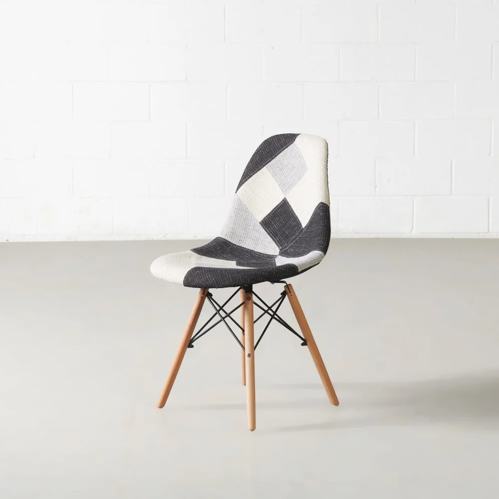 ESSEN - Grey Monochrome Fabric Patchwork Side Chair