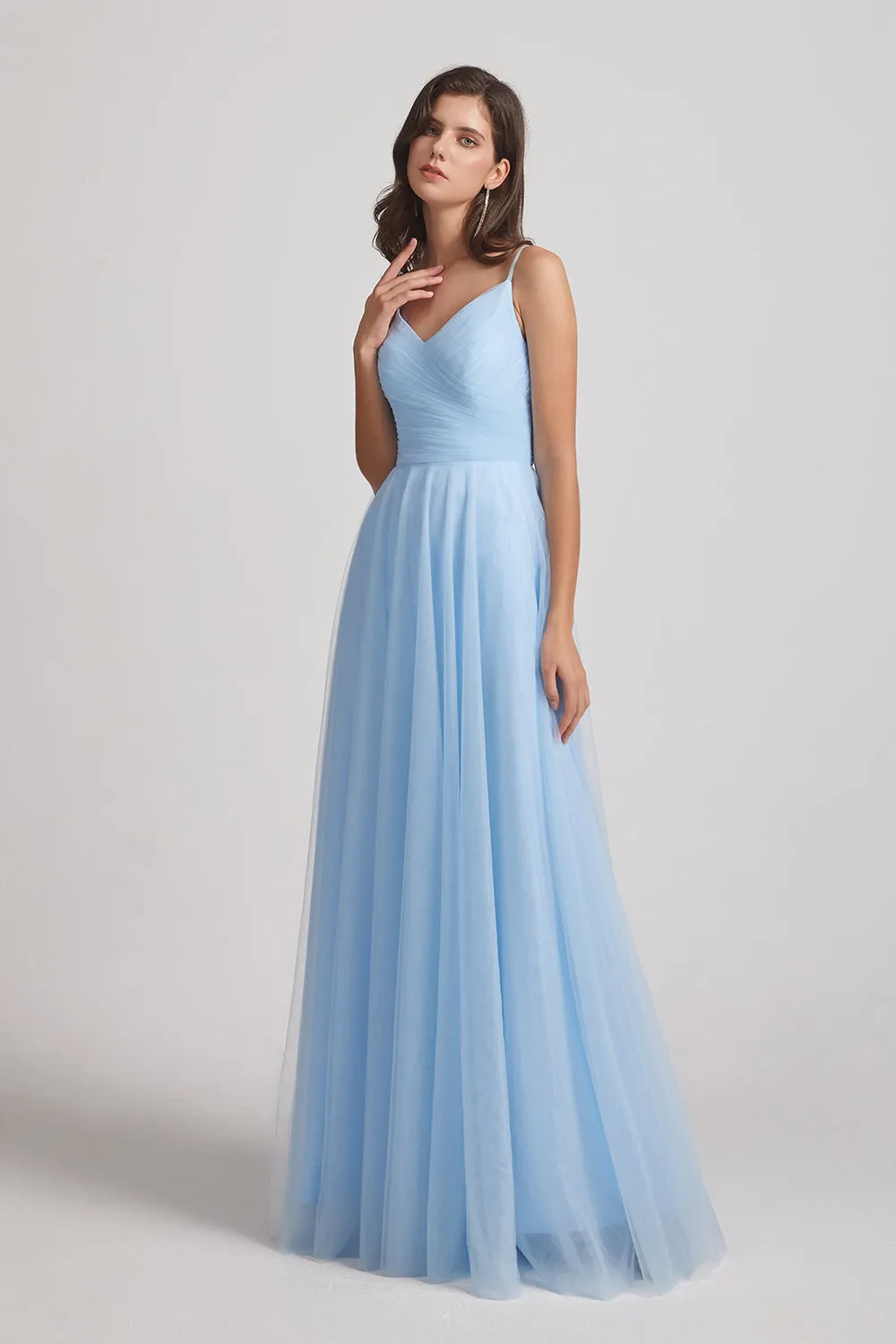 Floor Length Tulle Formal Dresses with Spaghetti Straps (AF0036)