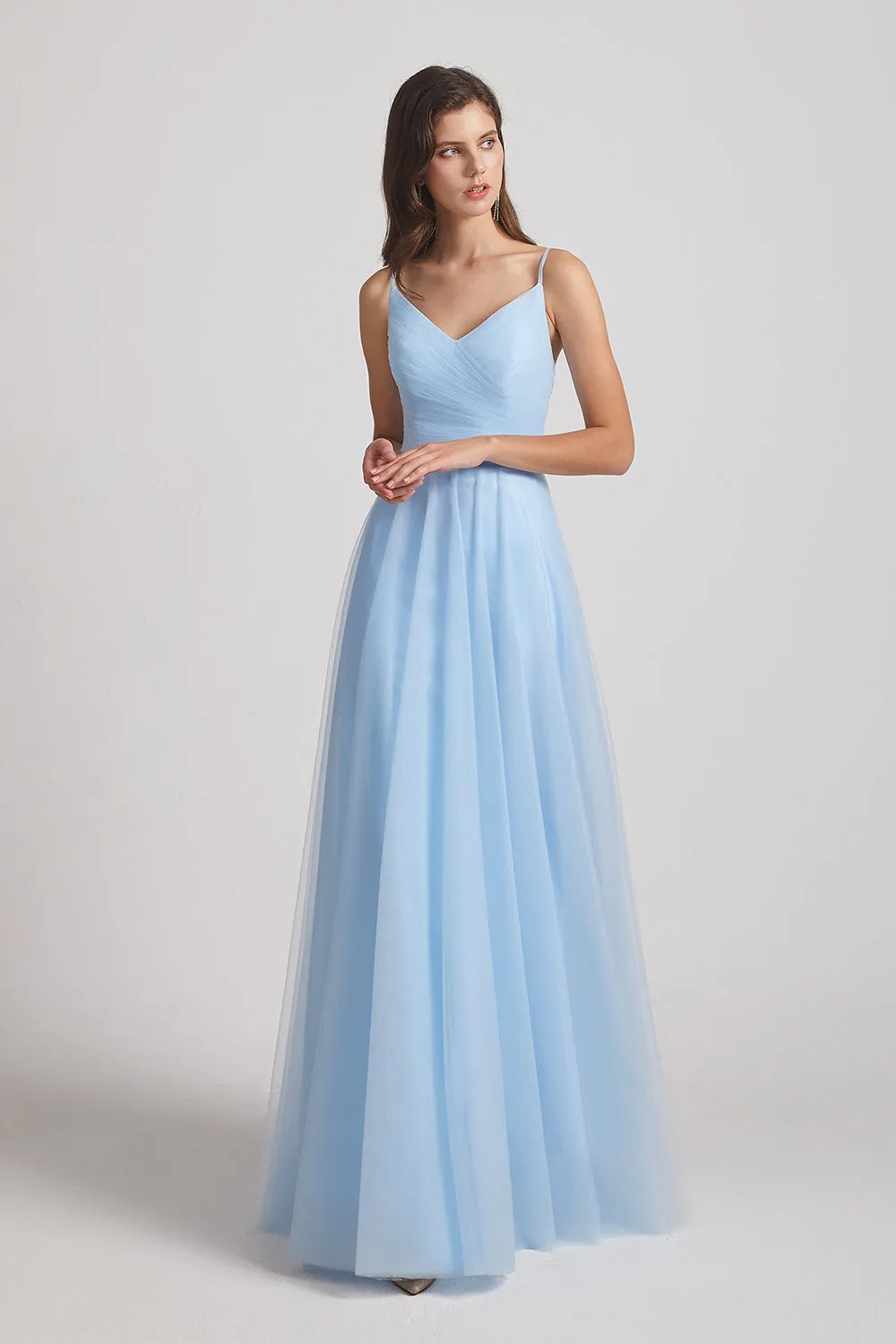 Floor Length Tulle Formal Dresses with Spaghetti Straps (AF0036)