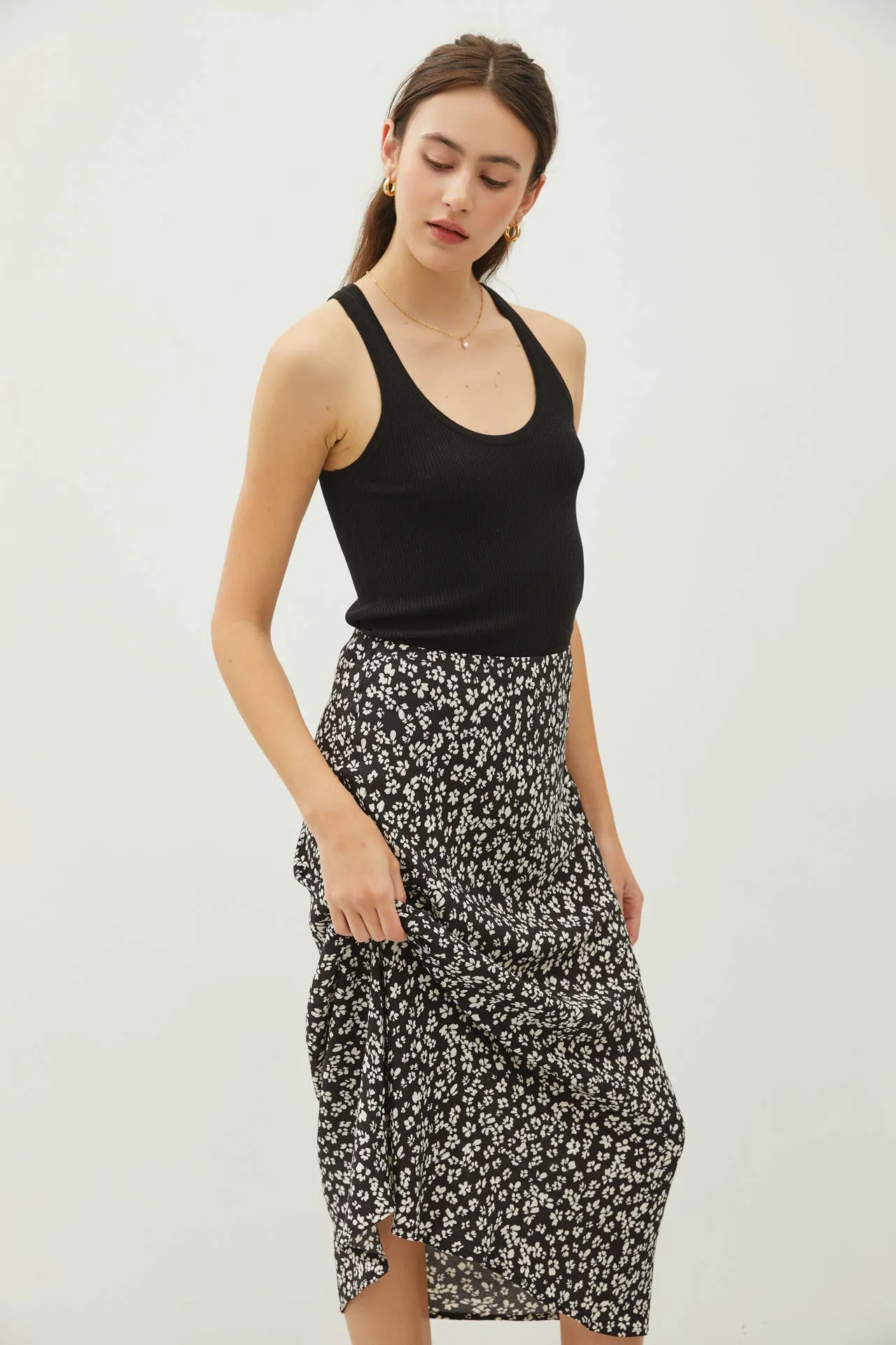 FLORAL PRINTED MIDI SKIRT