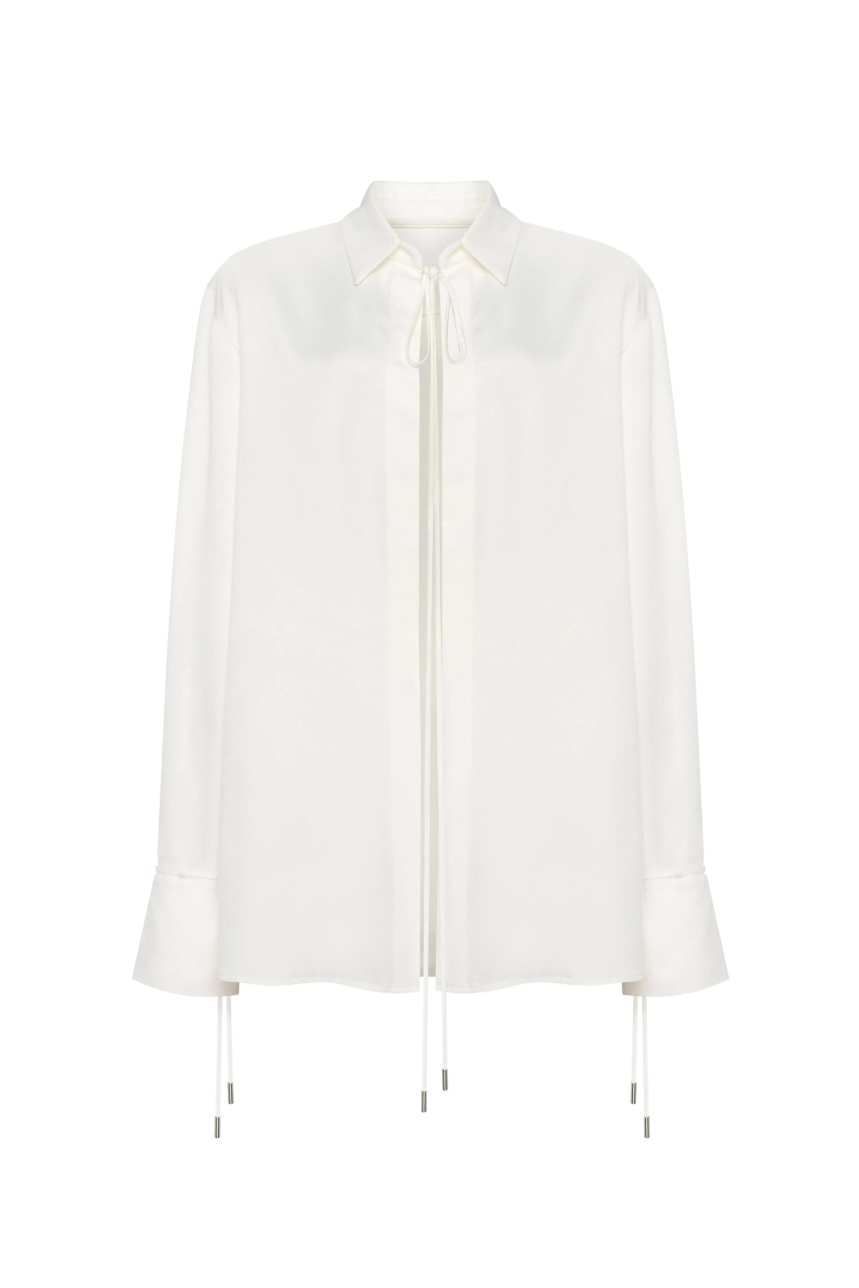 Front-tie satin blouse in white, Xo Xo