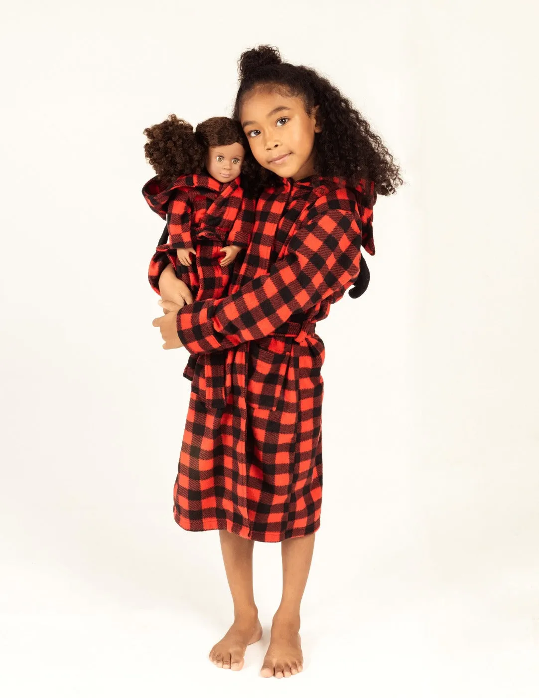 Girl and Doll Fleece Hooded Moose Robe