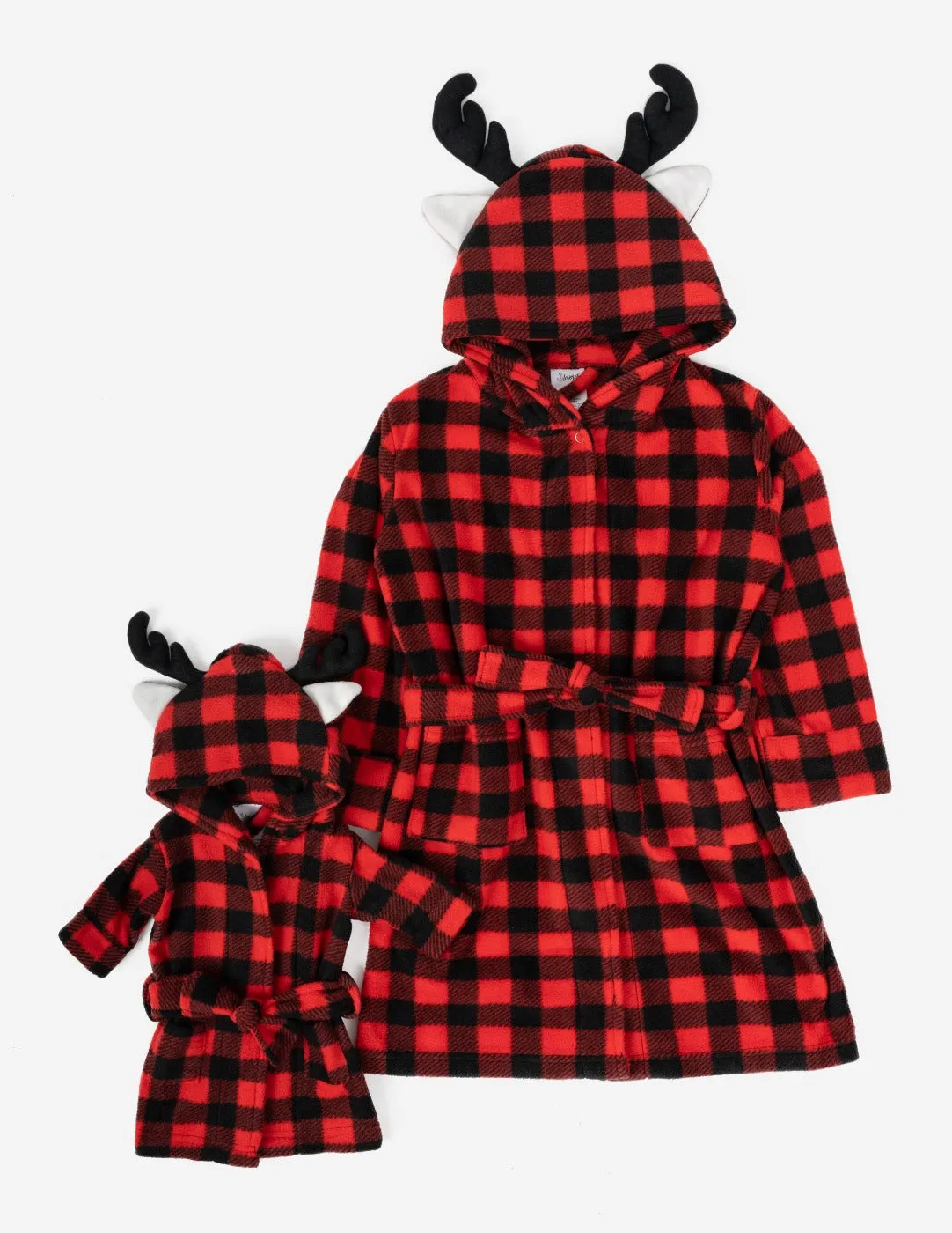 Girl and Doll Fleece Hooded Moose Robe