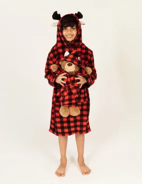 Girl and Doll Fleece Hooded Moose Robe