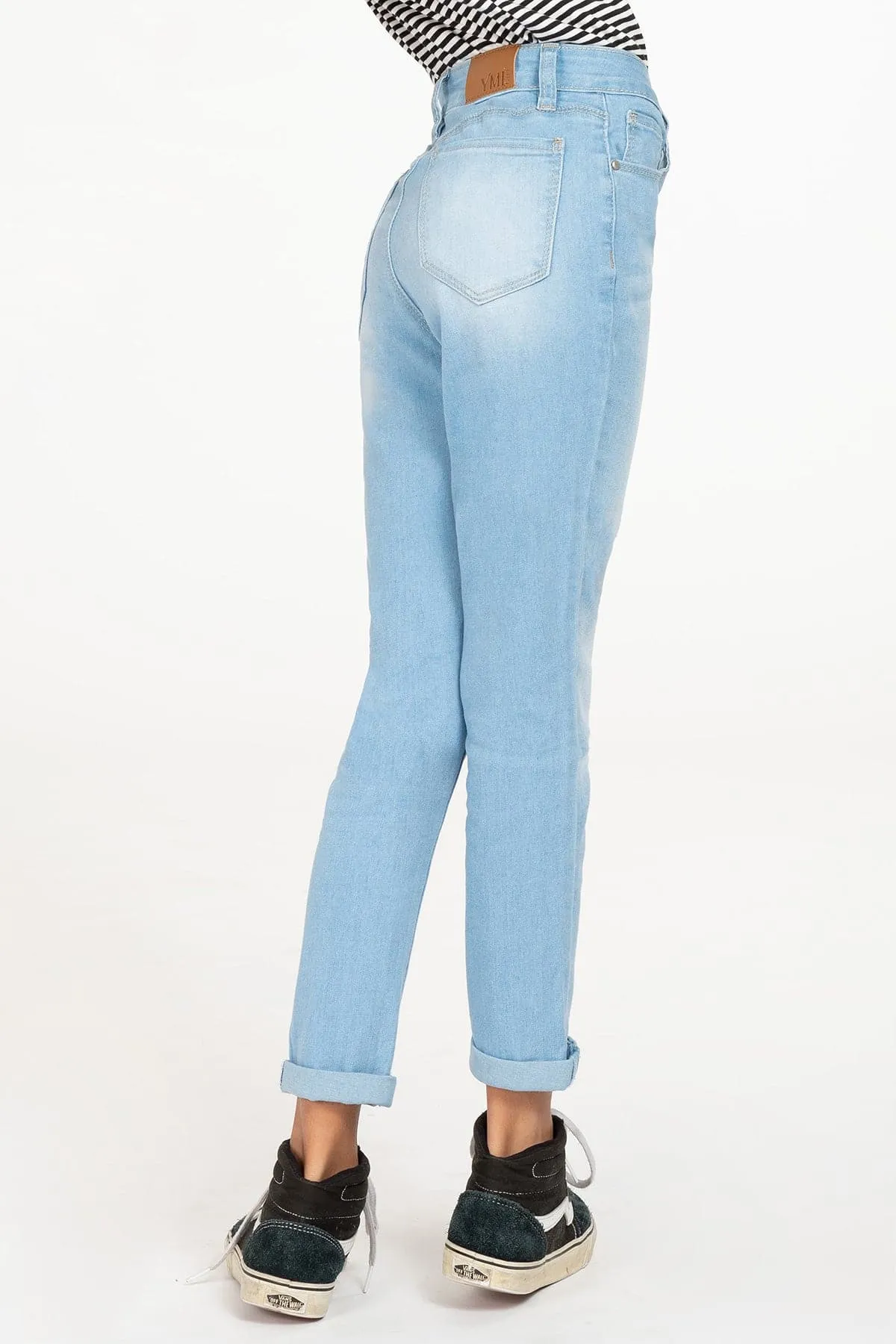 Girls High-Waisted Button-Fly Denim Ankle Jeans with Rolled Cuffs