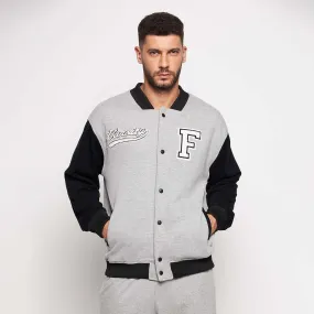 Grey And Black Fleece Varsity Jacket