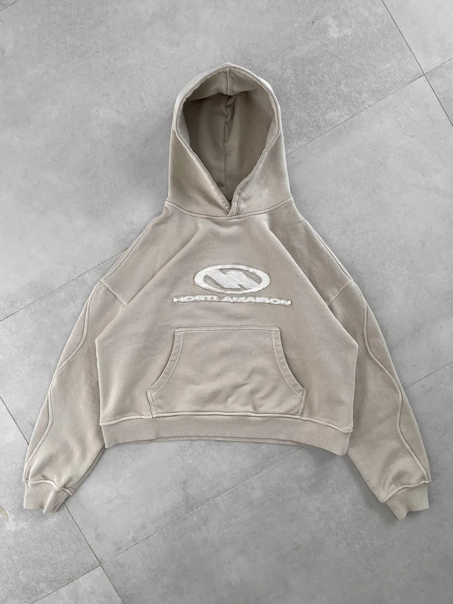 GREY RIPPED LOGO HOODIE