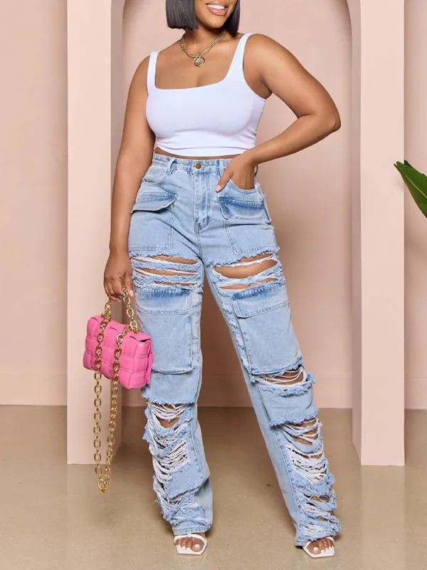 High Waist Baggy Ripped Jeans