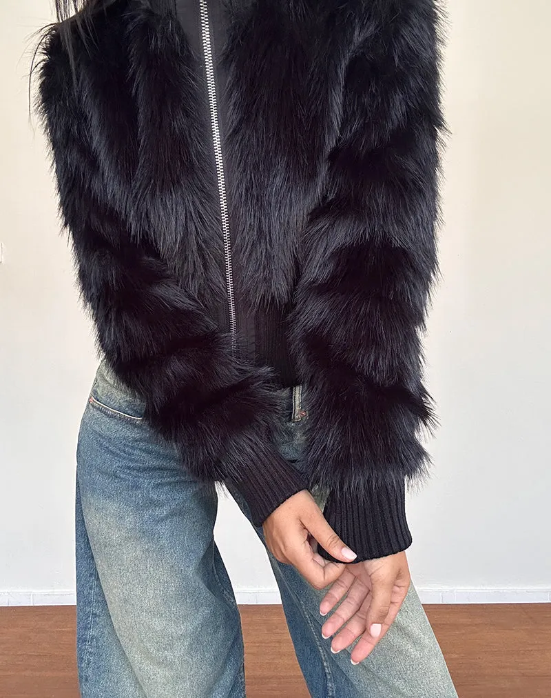 Homari Shaggy Faux Fur Jacket in Black