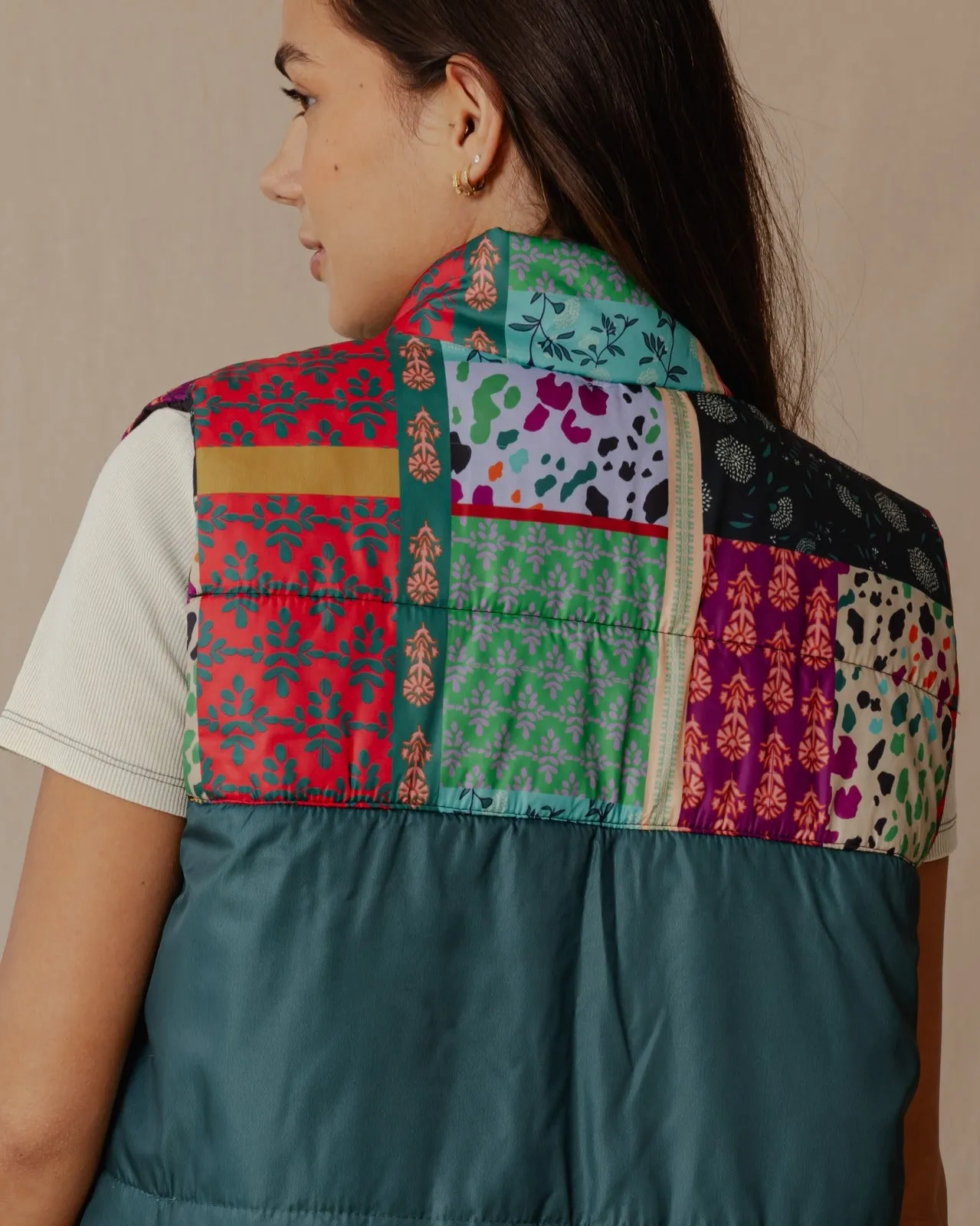 Indian Florals Waterproof Vest Petroleum