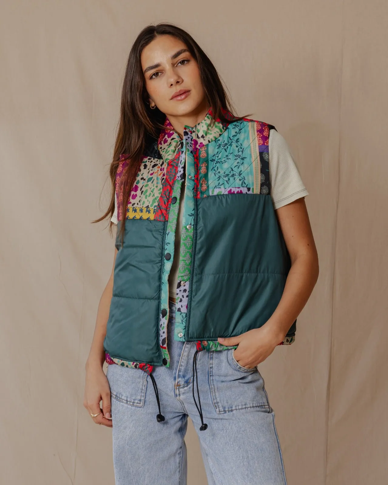 Indian Florals Waterproof Vest Petroleum