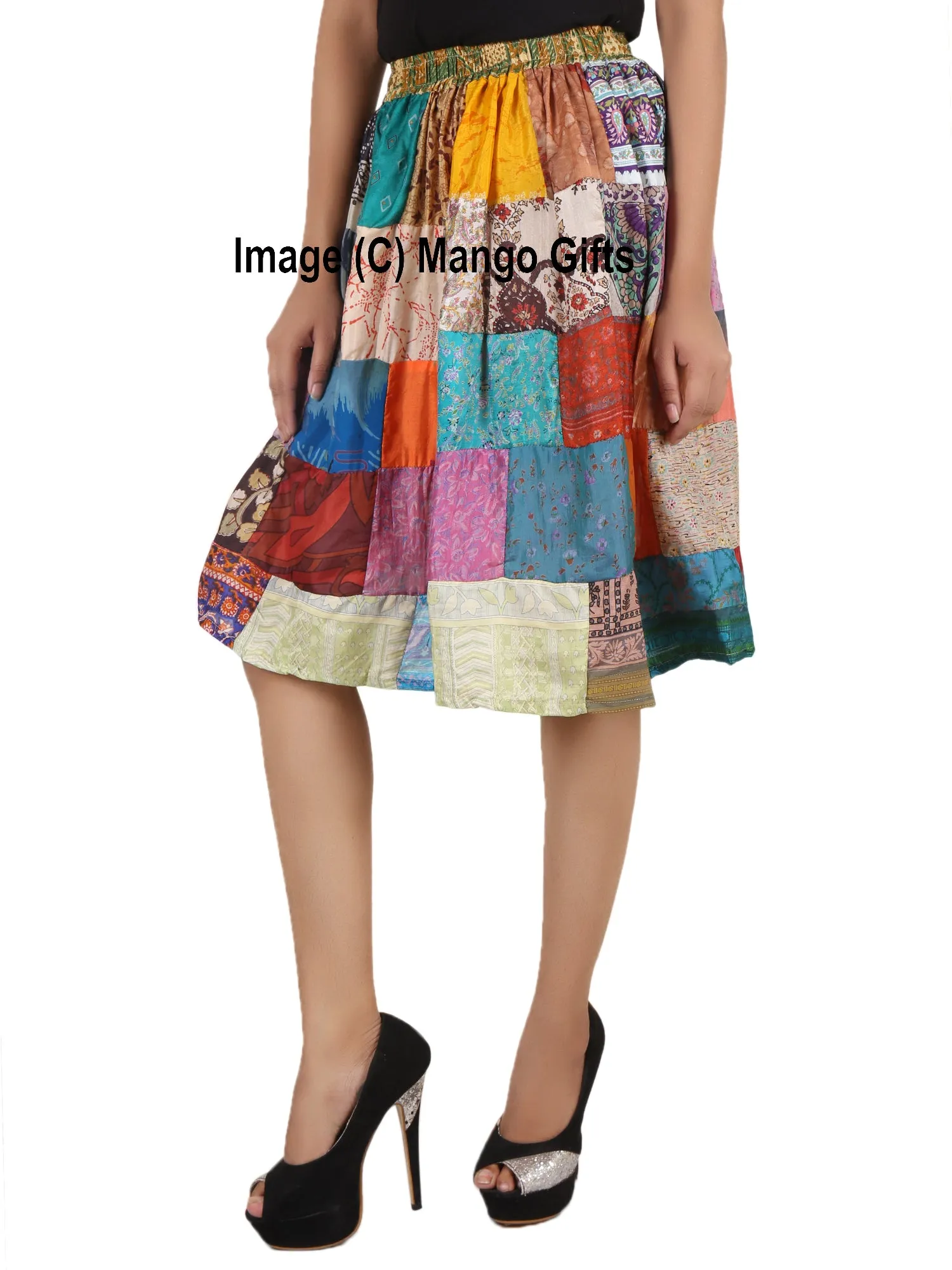 Indian Silk Sari Patchwork Boho Girls Skirt Fashion Wear Hippy Hippie Vintage Clothings