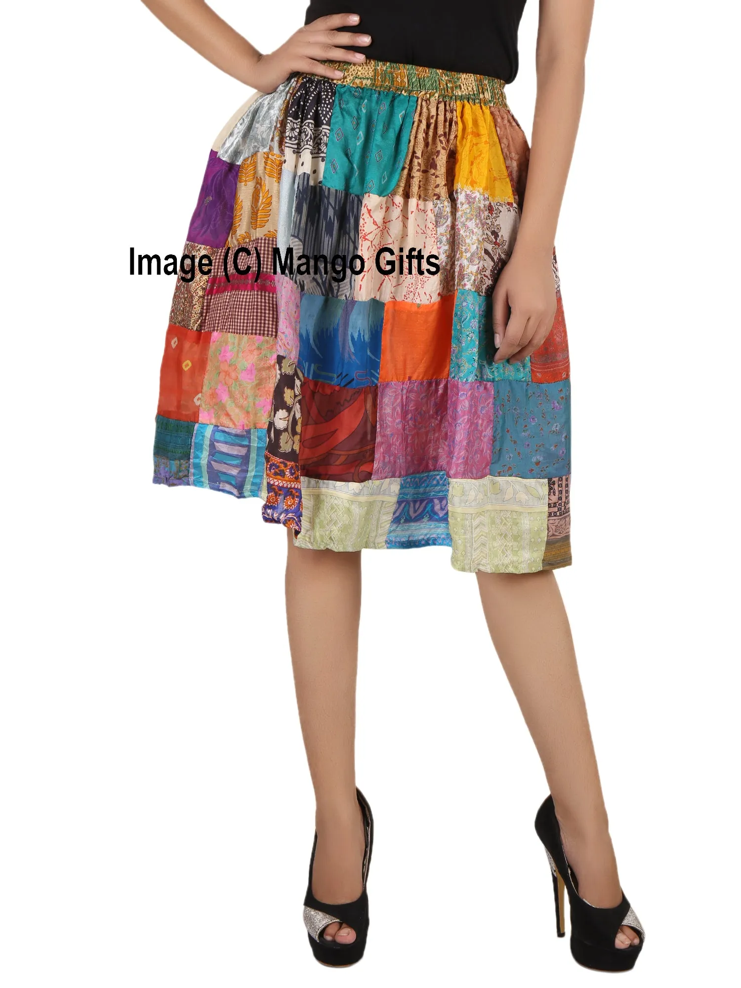 Indian Silk Sari Patchwork Boho Girls Skirt Fashion Wear Hippy Hippie Vintage Clothings