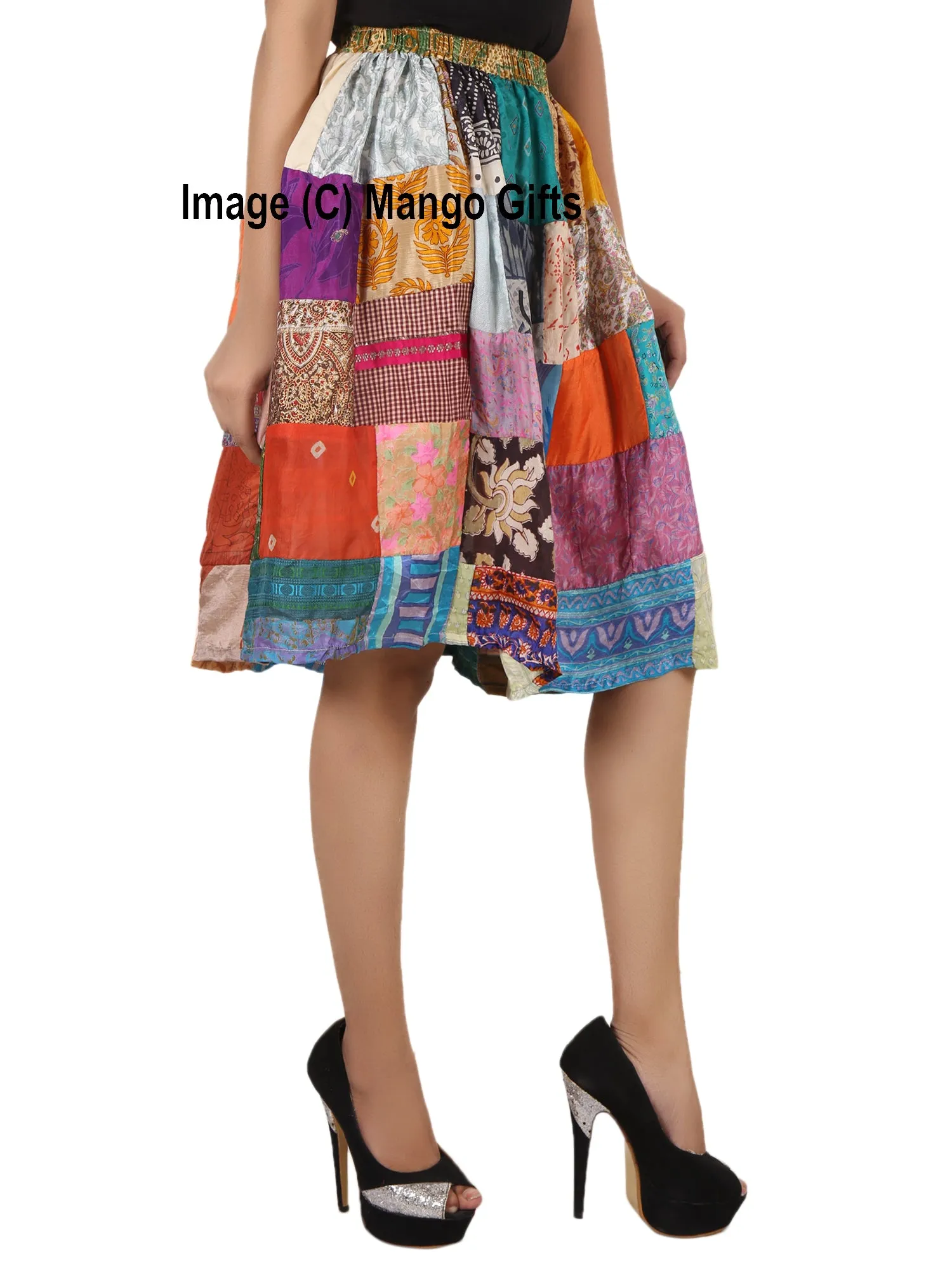 Indian Silk Sari Patchwork Boho Girls Skirt Fashion Wear Hippy Hippie Vintage Clothings