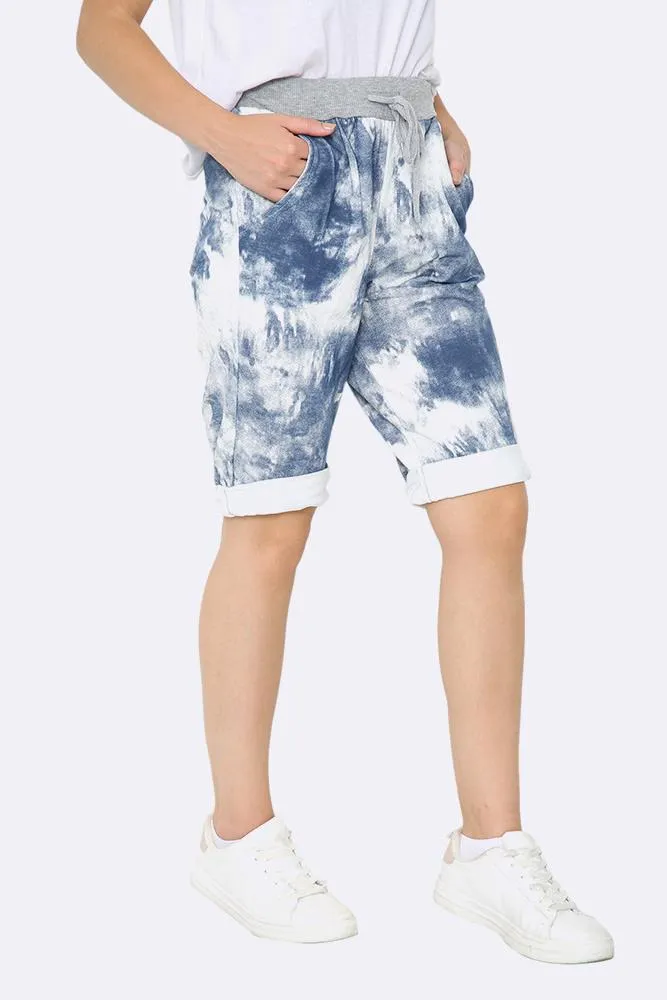 Italian Washed  Tie Dye Print Cropped Pants