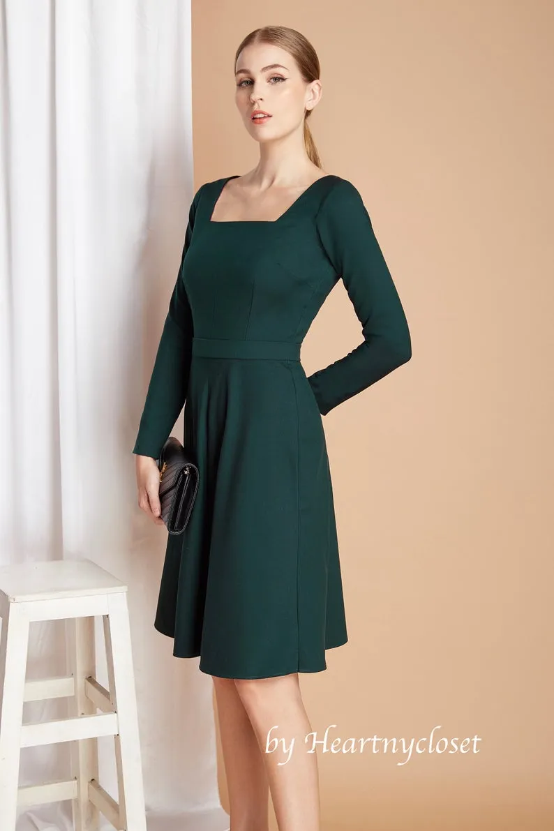 Kate Middleton green - A-line dress square neckline