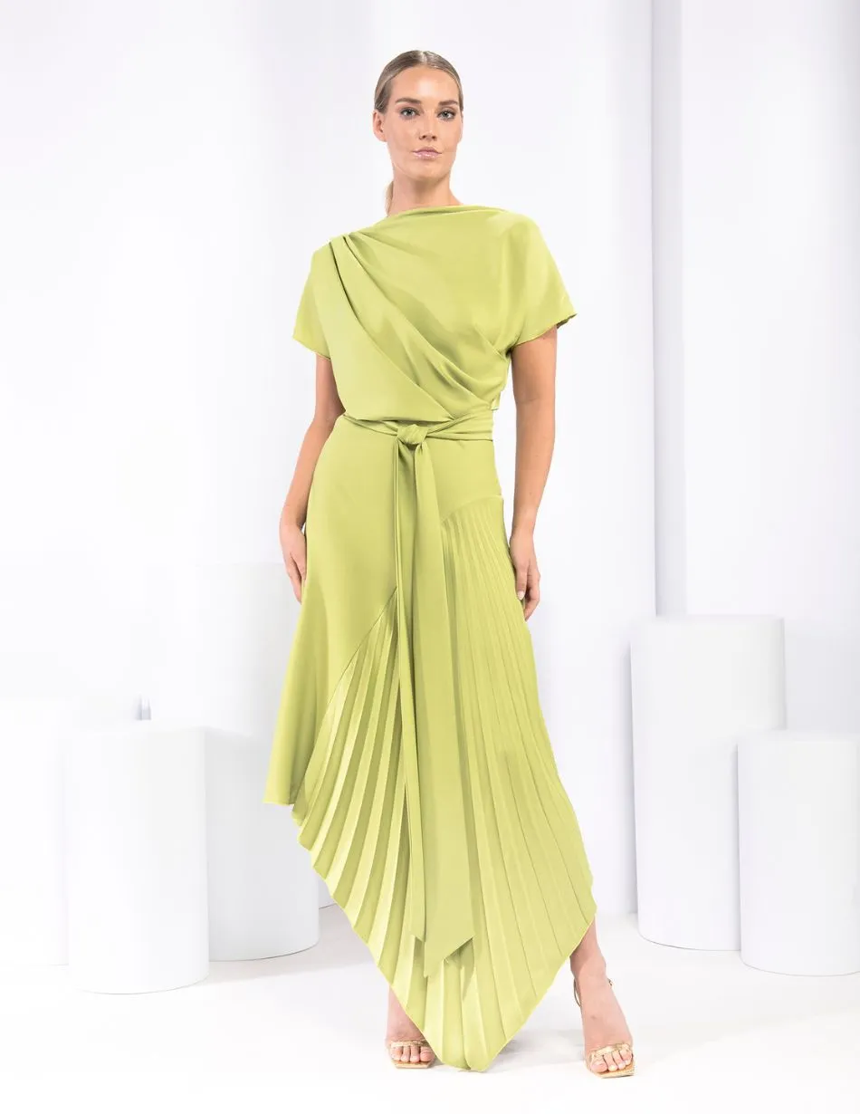 Kevan Jon Mila Pleat Knee Dress - Pear