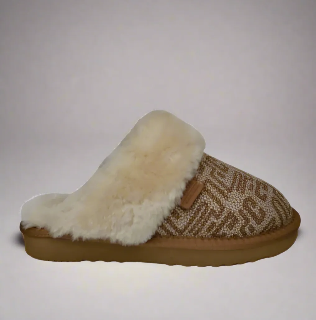 Ladies Yukon Bedroom Sliders Ice Print Leather Shearling Albert Warm Mules